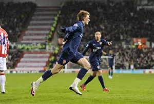 Stoke City V Arsenal 2009-10 Prints: Nicklas Bendtner's Thrilling First Goal: Arsenal Crushes Stoke City 3-1 in the Premier League
