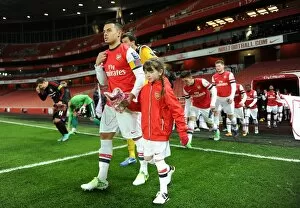 Images Dated 25th March 2013: Nico Yennaris (Arsenal) with the mascot. Arsenal U19 1: 0 CSKA Moscow U19. NextGen Series