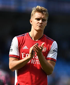 Images Dated 28th August 2021: Odegaard Applauds Arsenal Fans: Manchester City vs Arsenal, 2021-22 Premier League