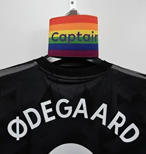 Southampton V Arsenal 2022-23 Prints: Odegaard Prepares for Southampton Clash: Captain's Shirt and Armband in Arsenal Changing Room