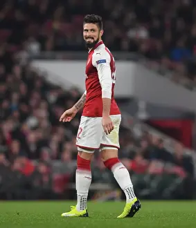Arsenal V Red Star Belgrade 2017-18 Prints: Olivier Giroud in Action for Arsenal against Crvena Zvezda in the Europa League
