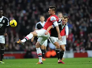 Arsenal V Southampton 2013-14 Prints: Olivier Giroud (Arsenal) James Ward-Prowse (Southampton). Arsenal 2: 0 Southampton