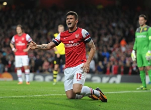 Arsenal V Borussia Dortmund 2013-14 Prints: Olivier Giroud: Arsenal Striker in Action