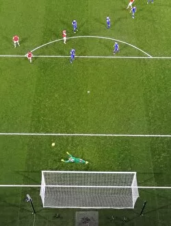 Olivier Giroud (Arsenal) volleys against the crossbar. Arsenal 1: 1 Everton. Barclays Premier League
