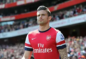 Arsenal V West Bromwich Albion 2013-14 Prints: Olivier Giroud: Arsenal's Ready-to-Roar Striker Ahead of Arsenal v West Bromwich Albion