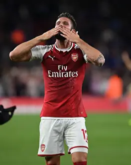 Arsenal V Leicester City 2017-18 Prints: Olivier Giroud Celebrates Arsenal's Victory over Leicester City in the Premier League