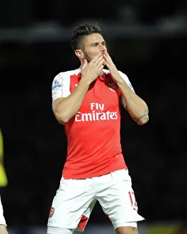 Images Dated 17th October 2015: Olivier Giroud celebrates scoring Arsenals 2nd goal