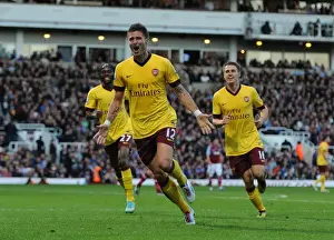 Olivier Giroud, Gervinho, and Aaron Ramsey Celebrate Goal: West Ham United vs. Arsenal (2012-13)