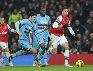 Arsenal V West Ham United 2012-13 Prints: Olivier Giroud Outmaneuvers Guy Demel: Arsenal vs. West Ham United, Premier League 2012-13