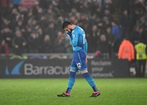 Swansea City v Arsenal 2017-18 Collection: Olivier Giroud Reacts to Swansea's Third Goal in Arsenal-Swansea Premier League Clash (2018)