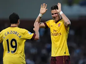 Olivier Giroud and Santi Cazorla Celebrate Arsenal's First Goal Against West Ham United (2012-13)