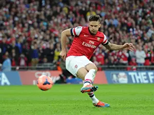 Arsenal V Wigan Athletic - FA Cup Semi Final 2014 Prints: Olivier Giroud Scores the Decisive Penalty: Arsenal Advance in FA Cup Semi-Final