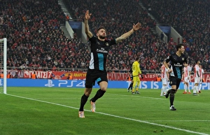 Olympiacos V Arsenal 2015-16 Prints: Olivier Giroud Scores His Second Goal: Arsenal's Victory in UEFA Champions League vs Olympiacos (December 2015)