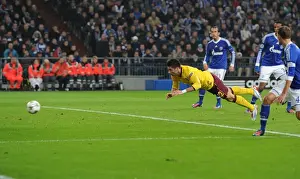 Schalke 04 V Arsenal 2012-13 Prints: Olivier Giroud Scores the Second Goal for Arsenal against Schalke 04 in the 2012-13 UEFA Champions League