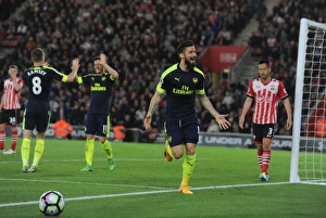 Southampton V Arsenal 2016-17 Prints: Olivier Giroud Scores the Second Goal: Southampton vs. Arsenal, Premier League 2016-17