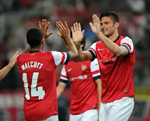 Nagoya Grampus V Arsenal 2013-14 Prints: Olivier Giroud and Theo Walcott Celebrate Arsenal's First Goal in Nagoya Grampus Match
