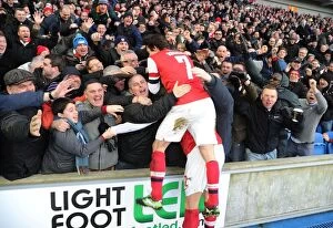 Images Dated 26th January 2013: Olivier Giroud and Tomas Rosicky Celebrate with Fans: Arsenal's FA Cup Victory over Brighton &