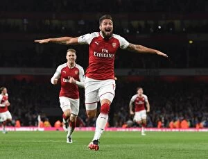 Arsenal v Leicester City 2017-18 Collection: Olivier Giroud's Brace Fuels Dramatic 4-3 Comeback for Arsenal Against Leicester City