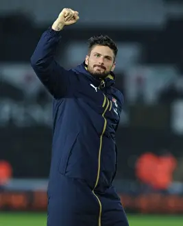 Swansea City V Arsenal 2015-16 Prints: Olivier Giroud's Euphoric Moment with Arsenal Fans after Swansea Victory