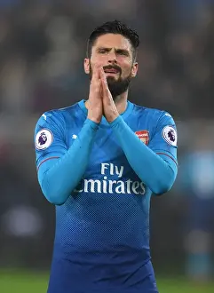 Swansea City V Arsenal 2017-18 Prints: Olivier Giroud's Euphoric Moment with Arsenal Fans: Swansea Victory Celebration (2018)