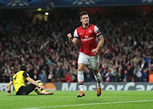 Arsenal V Borussia Dortmund 2013-14 Prints: Olivier Giroud's Goal: Arsenal vs Borussia Dortmund, UEFA Champions League, 2013