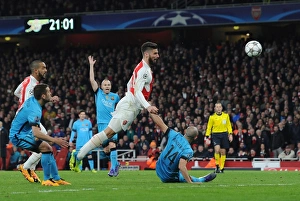 Arsenal V Barcelona 2015/16 Prints: Olivier Giroud's Narrow Miss vs