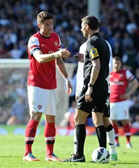 Images Dated 20th April 2013: Olivier Giroud's Red Card: A Turning Point in Fulham vs. Arsenal (2012-13)
