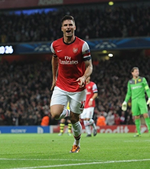 Arsenal V Borussia Dortmund 2013-14 Prints: Olivier Giroud's Thrilling Goal for Arsenal vs