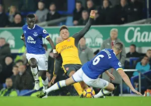 Everton V Arsenal 2016-17 Prints: Oxlade-Chamberlain vs. Gueye & Jagielka: Intense Midfield Clash at Goodison Park - Everton vs