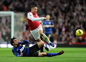 Arsenal V Manchester United 2011-12 Prints: Oxlade-Chamberlain vs Rafael: Battle in the Arsenal vs Manchester United Premier League Clash (2012)