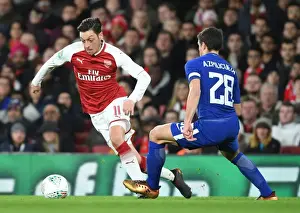 Arsenal V Chelsea - Carabao Cup 2017-18 Prints: Ozil vs Azpilicueta: A Football Battle at the Emirates - Arsenal vs Chelsea Carabao Cup Semi-Final