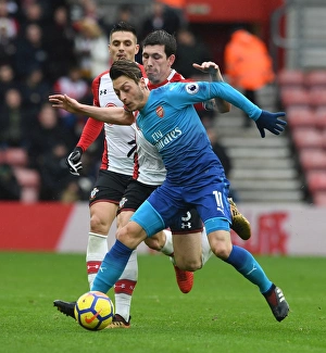 Southampton V Arsenal 2017-18 Prints: Ozil vs. Hojbjerg