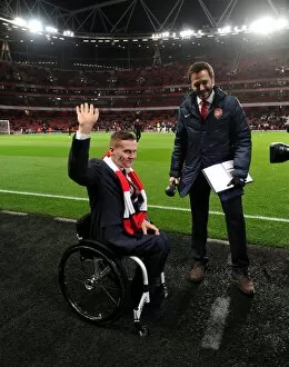 Images Dated 30th January 2013: Paralympian David Weir is interviewed before the match. Arsenal 2: 2 Liverpool. Barclays