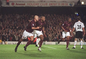 Pascal Cygan celebrates scoring his and Arsenals 1st goal. Arsenal 4: 1 Fulham