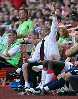 Arsenal v Manchester City 2007-08 Collection: Pat Rice and Arsene Wenger (Arsenal Manager)