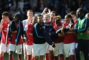 West Bromwich Albion v Arsenal 2011-12 Collection: Pat Rice Bids Emotional Farewell: Arsenal's Victory Celebration at West Bromwich Albion (2011-12)