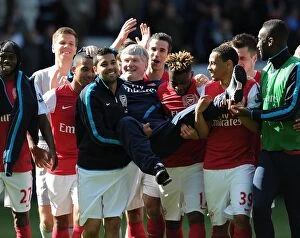 West Bromwich Albion v Arsenal 2011-12 Collection: Pat Rice's Emotional Title Win Moment with Arsenal Players (2012)
