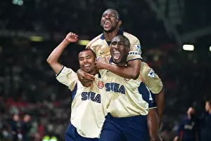 Patrick Vieira, Ashley Cole and Sol Campbell celebrate the Arsenal Championship victory after the ma