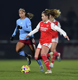 Arsenal Women V Manchester City Women - Conti Cup 2022-23 Prints: Pelova vs. Castellanos: A Tight Battle in Arsenal's FA Women's League Cup Semi-Final Against Manchester City