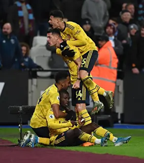 Pepe and Aubameyang Celebrate Arsenal's Winning Goals Against West Ham United (2019-20)