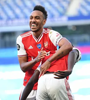 Pepe and Aubameyang Celebrate Goal: Brighton & Hove Albion vs. Arsenal FC, Premier League 2019-2020
