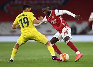Arsenal V Villarreal 2020-21 Prints: Pepe vs. Coquelin: A Europa League Showdown in Empty Emirates Stadium - Arsenal vs