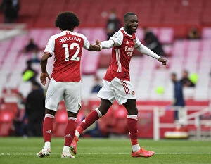 Images Dated 9th May 2021: Pepe and Willian Celebrate Arsenal's Victory: Arsenal 2-0 West Bromwich Albion (2020-21)