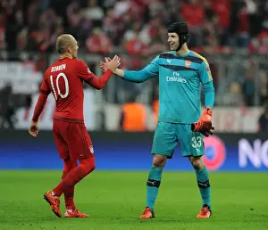 Bayern Munich V Arsenal 2015-16 Prints: Petr Cech and Arjen Robben: A Moment of Sportsmanship Amidst Rivalry - Bayern Munich vs