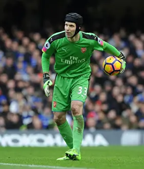 Chelsea V Arsenal 2016-17 Prints: Petr Cech's Unwavering Focus: A Legendary Goalkeeper in the Chelsea vs