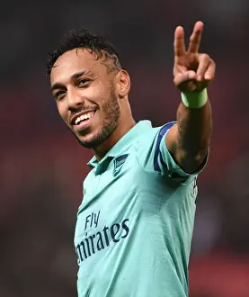 Manchester United V Arsenal 2018-19 Prints: Pierre-Emerick Aubameyang Celebrates with Arsenal Fans after Manchester United Victory (2018-19)