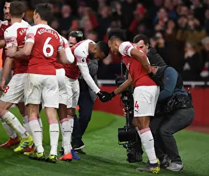 Pierre-Emerick Aubameyang celebrates scoring Arsenals 2nd goal with Alexandre Lacazette