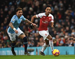 Manchester City V Arsenal 2018-19 Prints: Pierre-Emerick Aubameyang Outsmarts Kyle Walker: Thrilling Premier League Clash - Manchester City vs