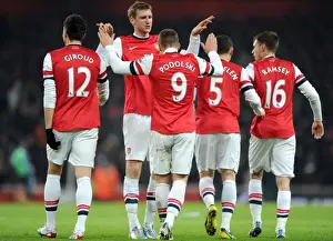 Arsenal V West Ham United 2012-13 Prints: Podolski and Mertesacker Celebrate Arsenal's First Goal vs. West Ham United (2013)