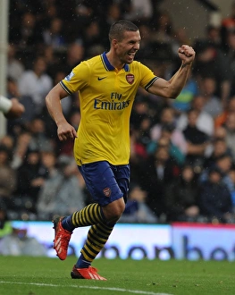 Fulham F C Prints: Podolski Scores Arsenal's Second: Fulham vs. Arsenal, Premier League 2013-14